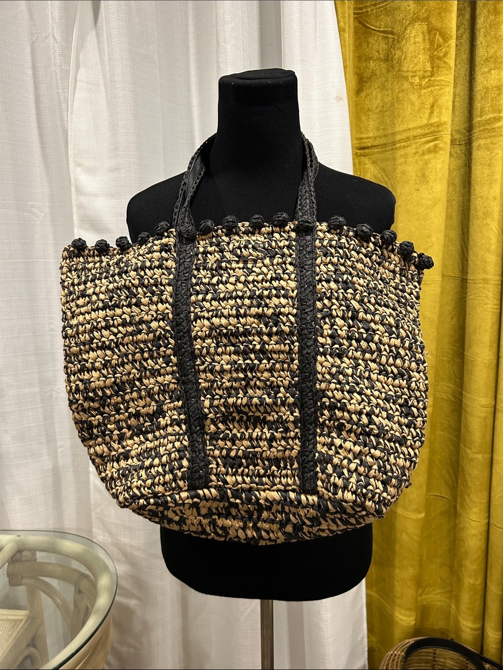 Braided Black and Tan Straw Tote – Versatile Everyday Carry
